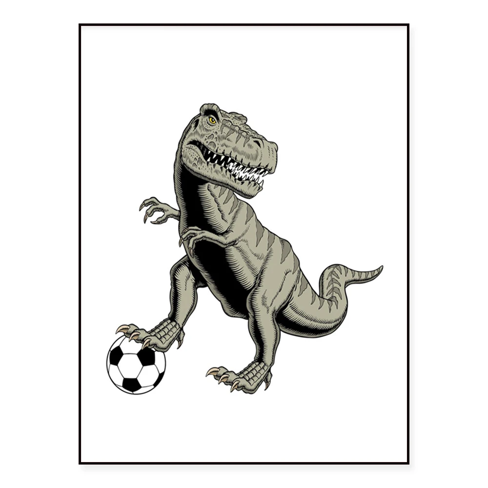 Sports Poster, T-Rex Football Sports Poster Print, Teen Football Room Decor, Animals Playing Football Wall Art Gift