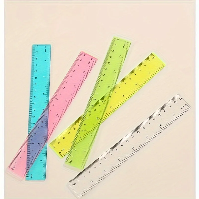 5pcs Set of Brightly Colored Transparent Plastic Rulers - 20cm Measuring Tool for Students, Office, and Home Use - Durable and E