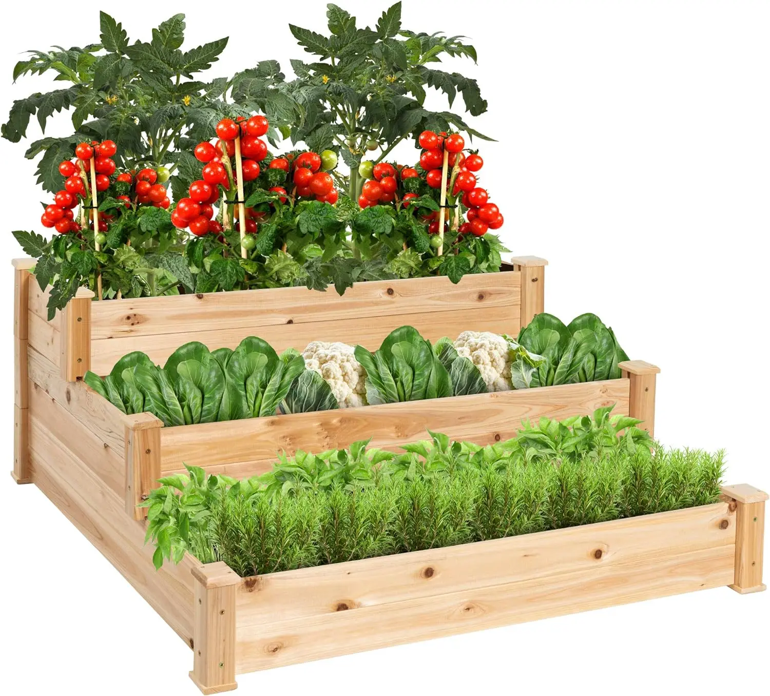 

3-Tier Fir Wood Raised Garden Bed Planter Kit for Plants, Herbs, Vegetables, Outdoor Gardening w/Stackable & Flat Arrangement