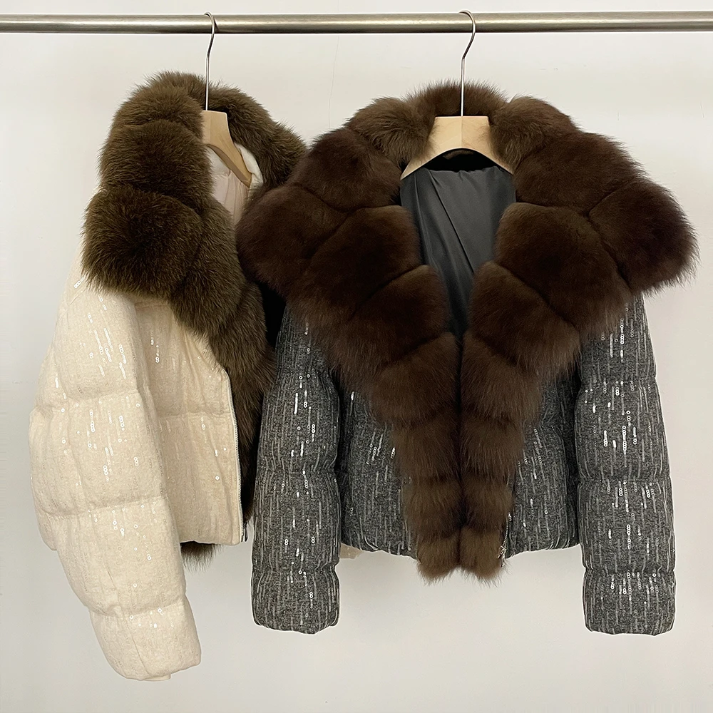 

Women Down Jacket Fashion Down Padding Jacket with Real Fur Women's Winter Fur Coat Natural Fur Women's Parka with Outerwear