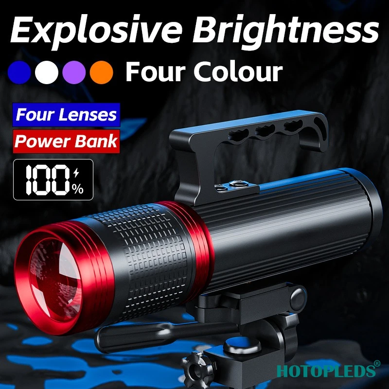 

Long-range lamp fishing super bright strong light flashlight zoom long battery life blue light purple four light source
