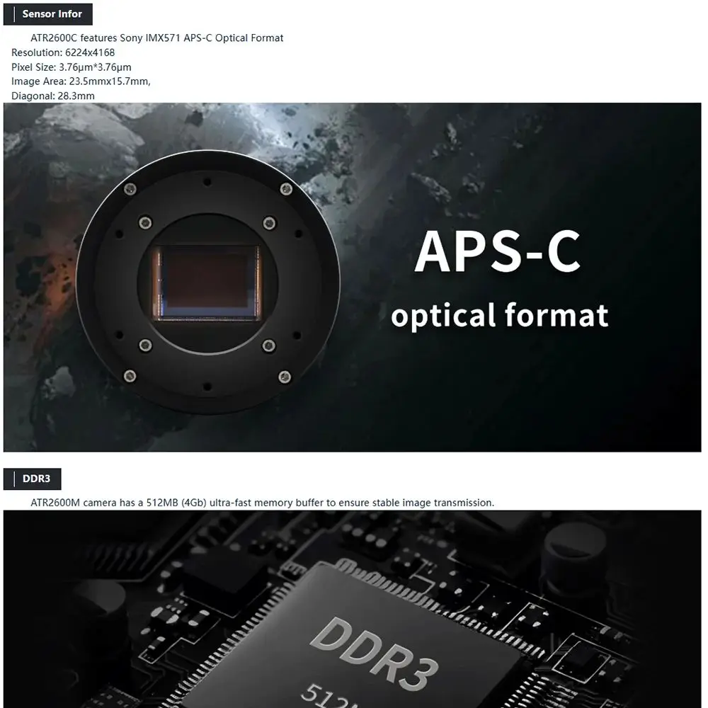 ATR3CMOS26000KMA TOUPTEK 26mp USB3.0 تلسكوب فلكي تبريد كاميرا أحادية مع سوني IMX571 1.8 بوصة cmos 4GB DDR RAW Deepsky