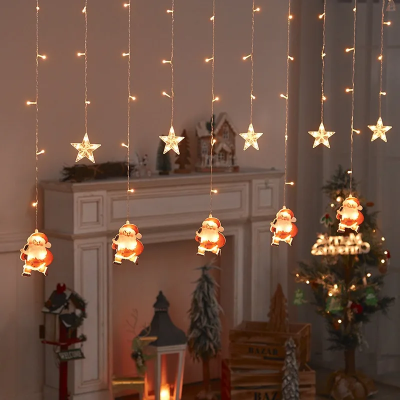 LED Christmas Fairy Light String Santa Star Lights with Gift Pack for Room Curtain Holiday Atmosphere Indoor Decor