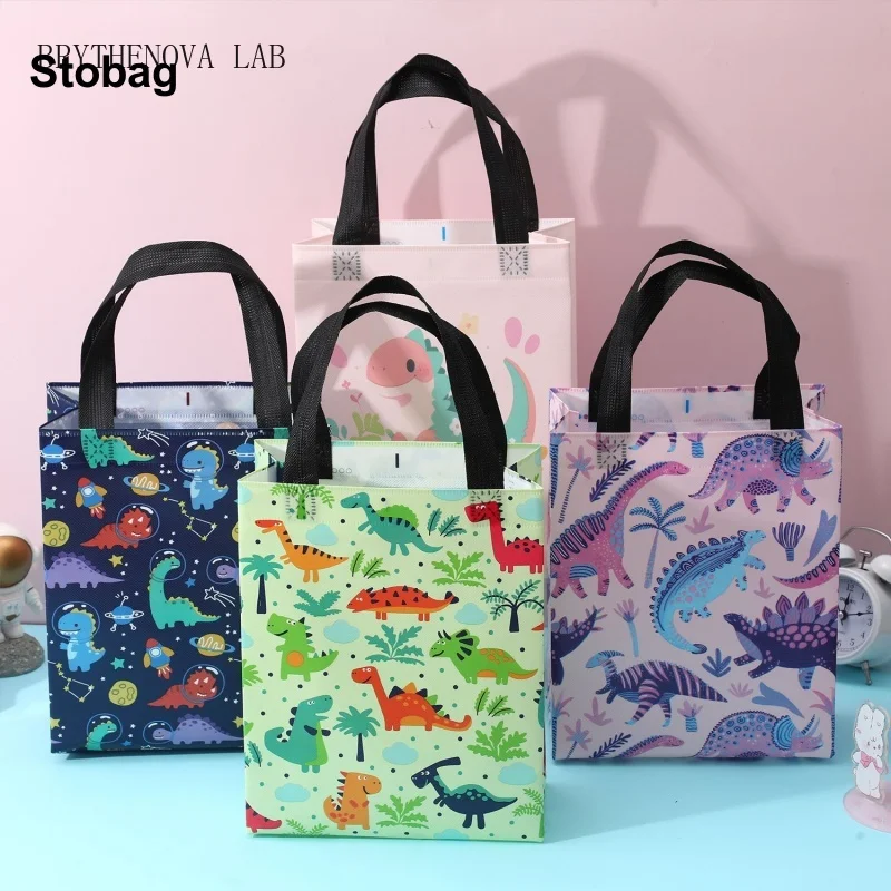 20pcs StoBag Cartoon Non-woven Tote Bags Fabric Handbag Cute Kids Child Gift Reusable Packaging Pouch Party Favors Birthday