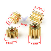 9T 2A 0.6M Copper Gear 9 Teeth Holes 1.98mm Thickness 3mm/ 6mm Metal Small Modulus Pinion 6.6mm Diameter 5PCS/lot