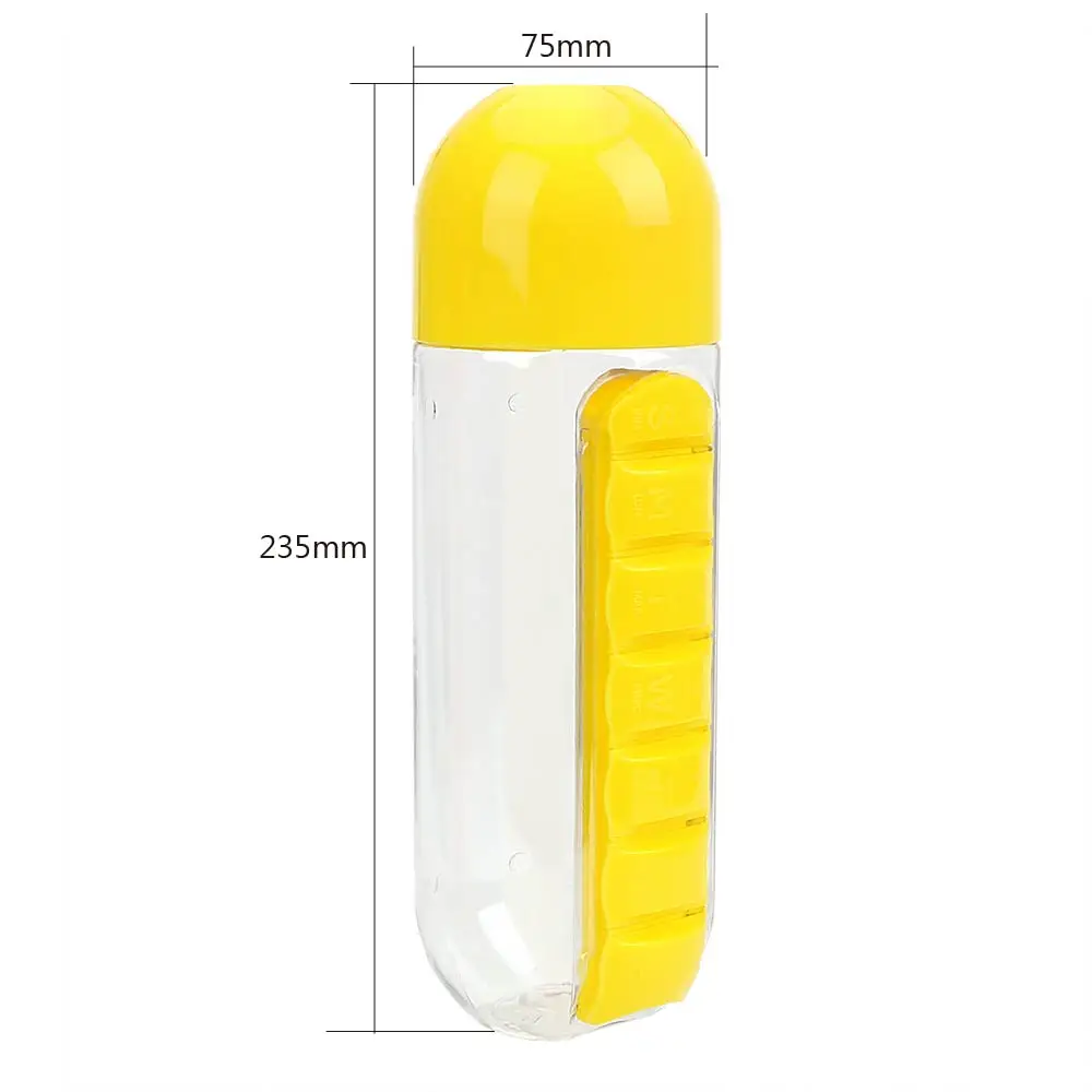 Fruit Lemon Juice Drinking Bottle Plastic Water Bottle Sports Cycling Camping Bottles With Daily Pill Box Organizer 600ml