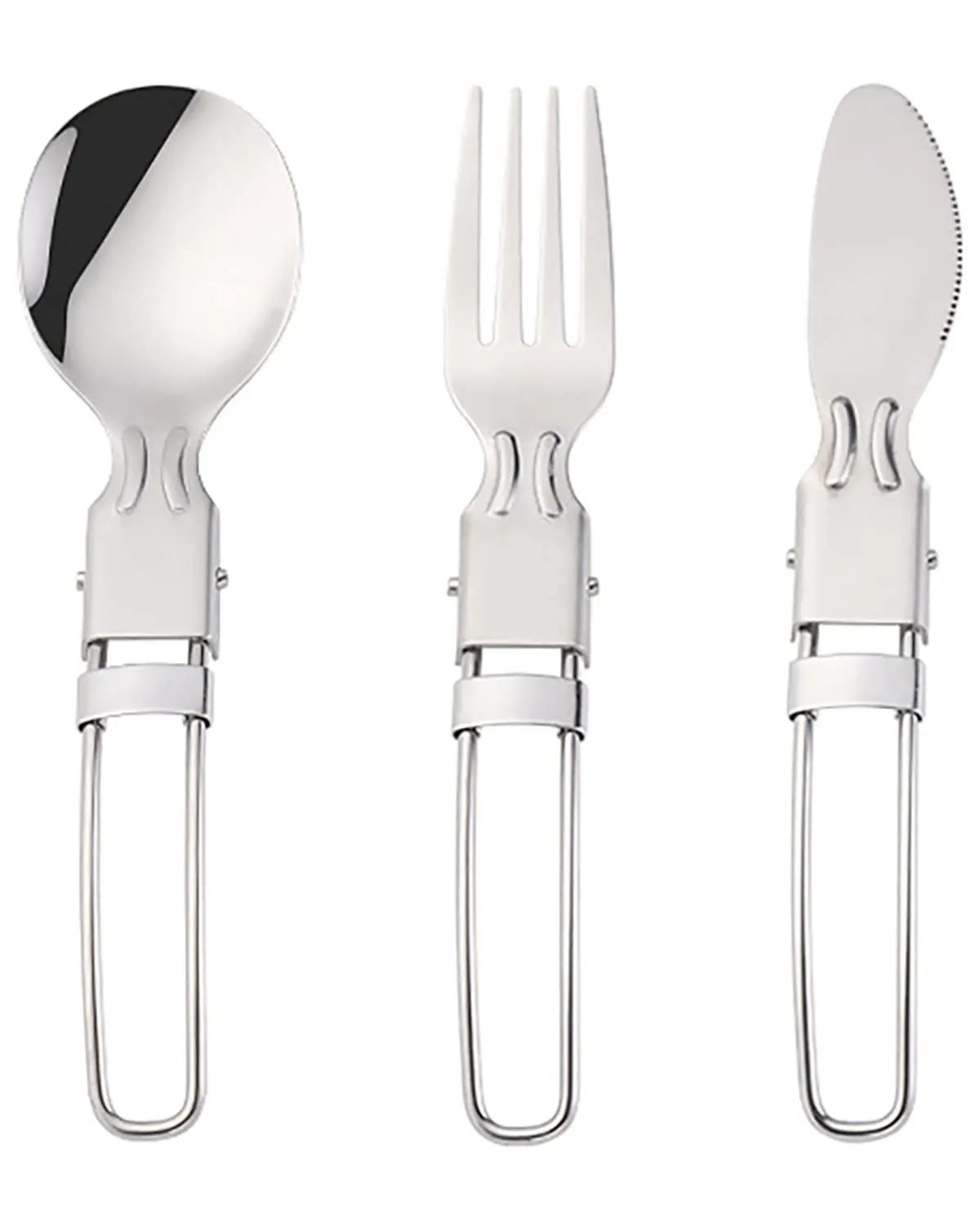 Camp Flatware Sets - Stainless Steel Spoon Fork Knife & Nylon Storage Bag - Foldable + Locking Handle - Ultralight Utensils