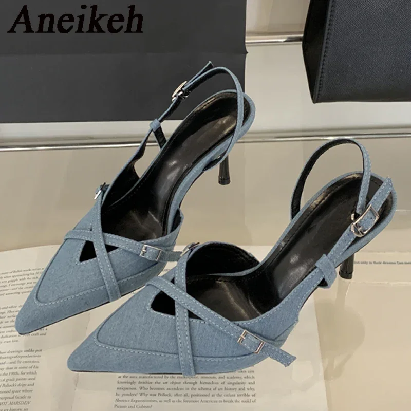 Aneikeh Autumn Patent Leather Shoes For Women Cross-Tied Pumps Pointed Toe Animal Prints Women Shoes Thin Heels Buckle Strap NEW