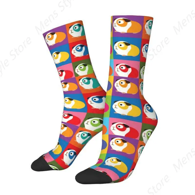 Colorful Guinea Pig Mens Crew Socks Unisex Cute Cartoon Animal Spring Summer Autumn Winter Dress Socks