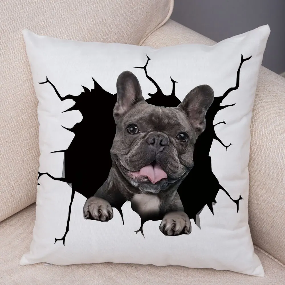 2024 New Cute Dog Decor Print Pillow Case Fashion Bedroom Sofa Waist Cushions Cover Car Decoration Home Pillowcase 40*40cm