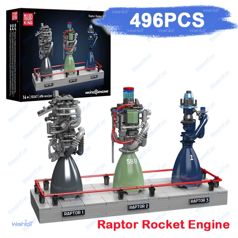 MOULD KING 10247 Raptor Rocket Engine Building Set 496PCS MOC STEM Educational Model with Display Stand Space Exploration Kit