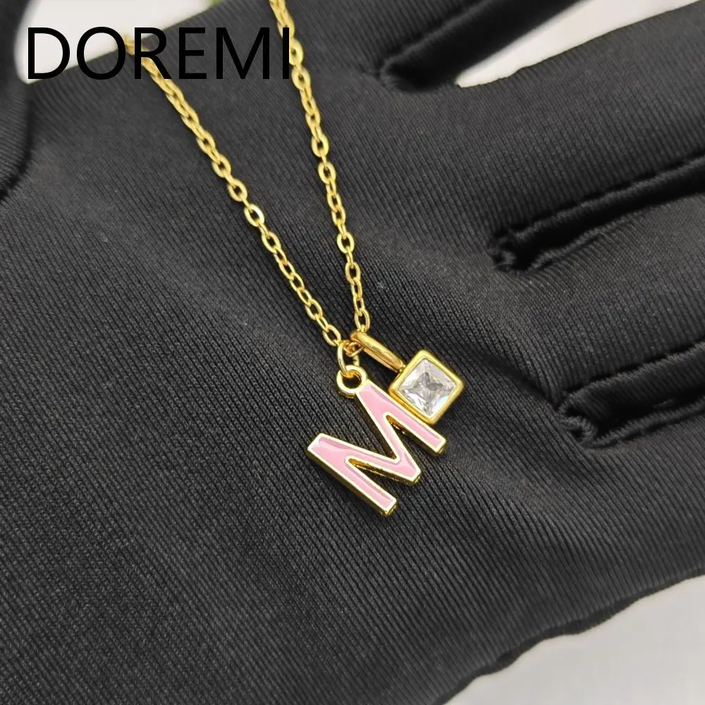 DOREMI DIY Enamel Letter Birthstone Necklace Oil Drip Colorful Letter Custom Necklace Jewelry