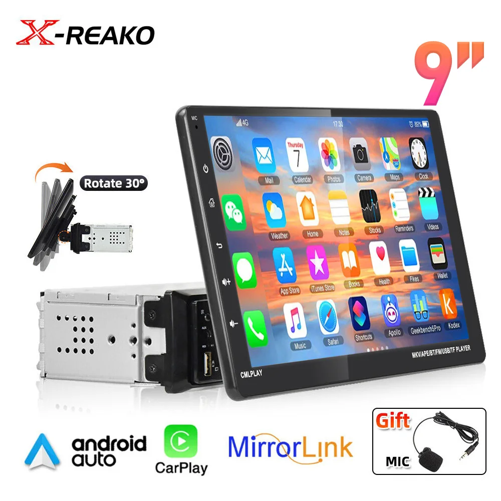 X-REAKO 9\'\' Touch Screen 1 Din Carplay Universal MP5 Phonelink Car MultiMedia Player with Bluetooth Support  Car FM Audio USB