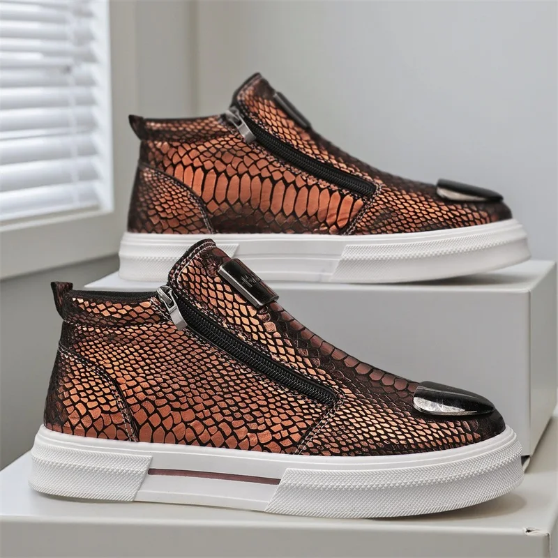 

Роскошные модные кроссовки из змеиной кожи, мужская модная обувь для скейтборда, брендовая дизайнерская обувь с высоким берцем, повседневные кроссовки на платформе в стиле хип-хоп