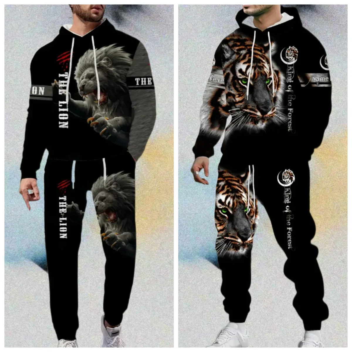 

3D Mighty Lion Print Hoodie Pants Suit Men Women Tracksuit Outfits Jogging Hooded Sweatshirt Sweatpants Men's Clothing 2pcs Sets