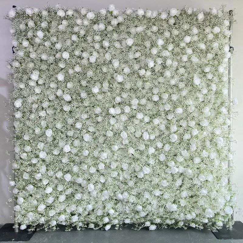Cloth bottom flower wall white color gradual change high density, rose wedding event flower wall decoration