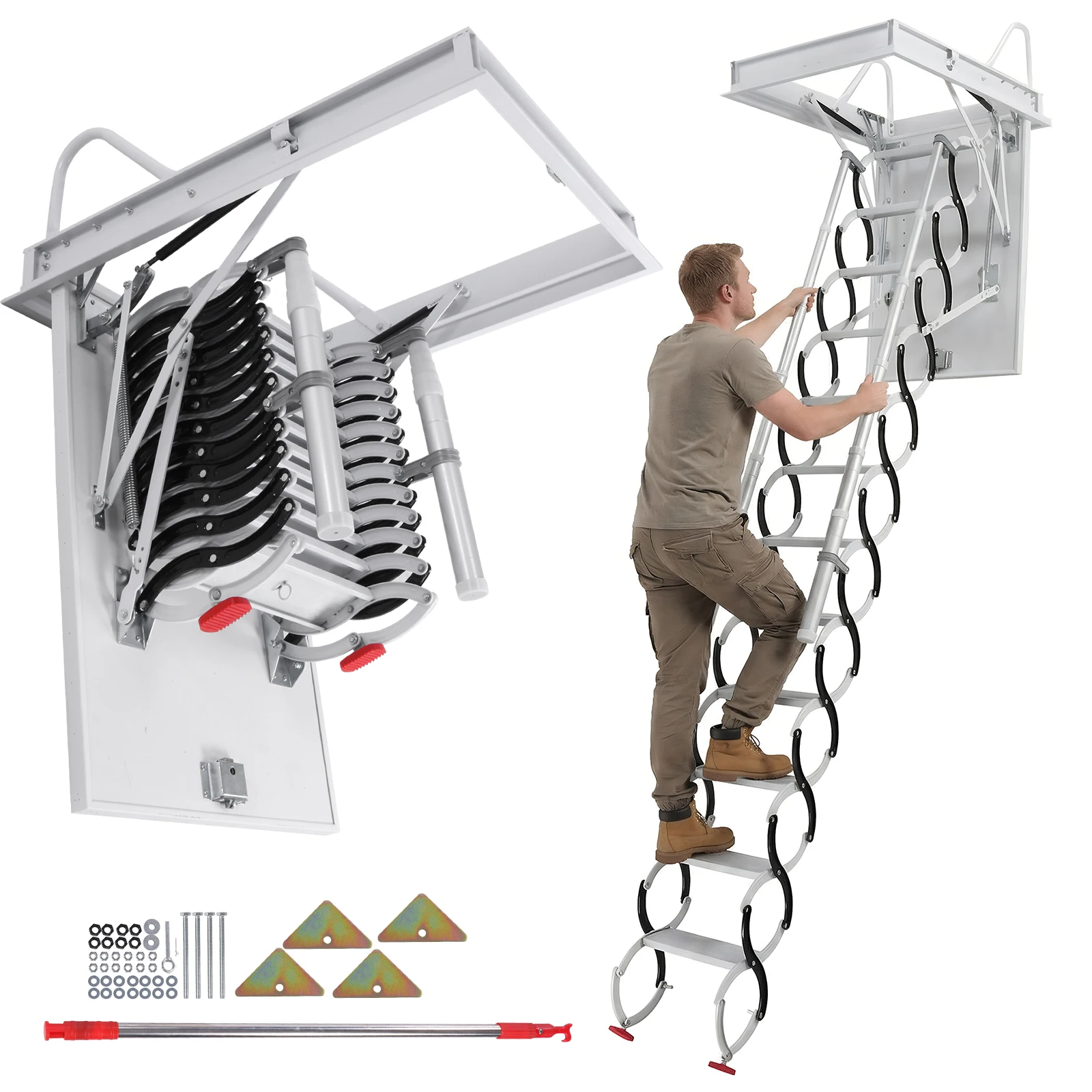 

Складные чердачные лестницы с поручнями, компактные, раскладные, грузоподъемность 660 фунтов, выдвижная система для гаражей/кровель/подвалов