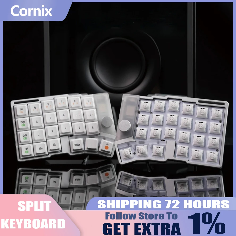 Cornix Split Keyboard Dual Mode Wired Bluetooth Support VIAL with Tent CNC Case 48 Keys Cornix Split Keyboard Kit Customize Gift