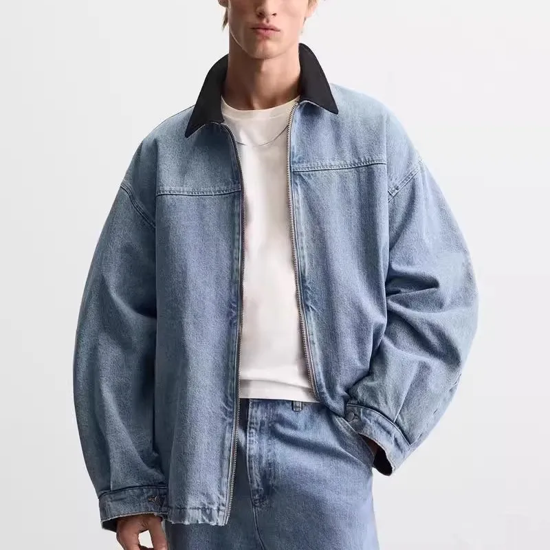 Свободный крой Long Sve Denim Jaet Youth Faion Воротник-стойка на молнии Осень-зима Повседневная верхняя одежда для мужчин