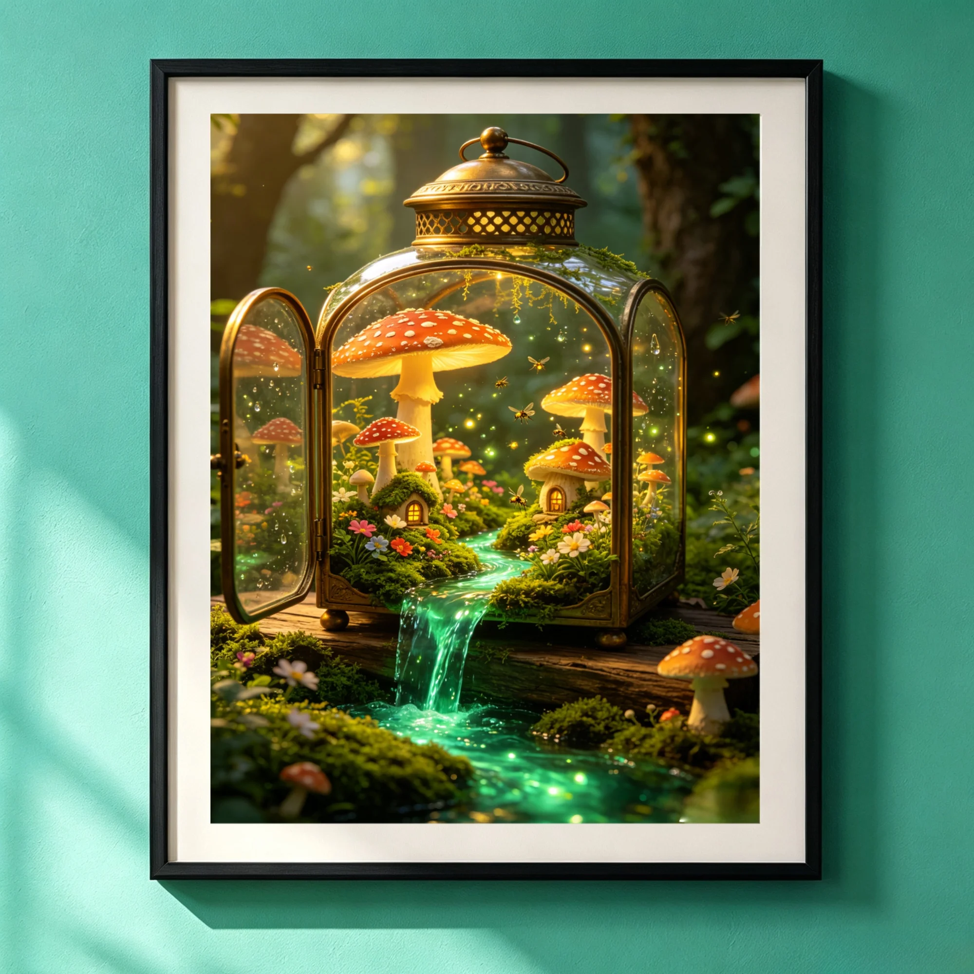 Fairy Mushroom Terrarium Lantern Wooden Jigsaw Puzzle 300/500/1000 Piece Magic Cottage Forest Stream Painting Art Board DIY Home Decor Gift for Adults