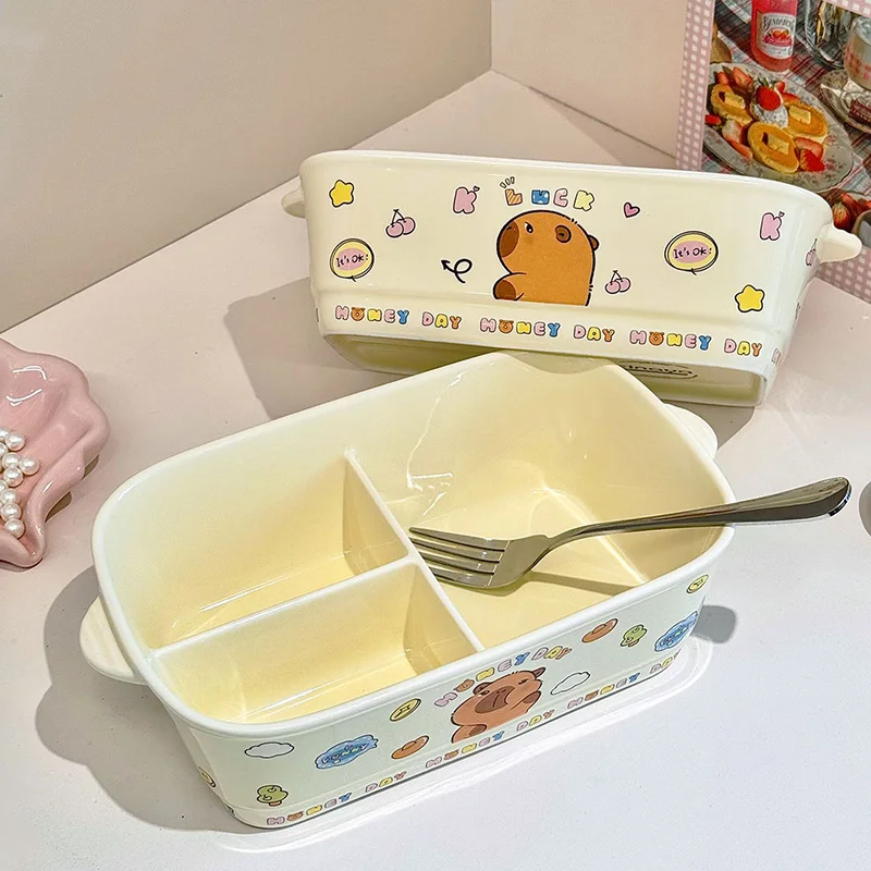 

Cute Capybara Ceramic Bento Box with Compartments Leakproof Food Container Adorable Lunch Box for Daily Use Multiple Colors Kids