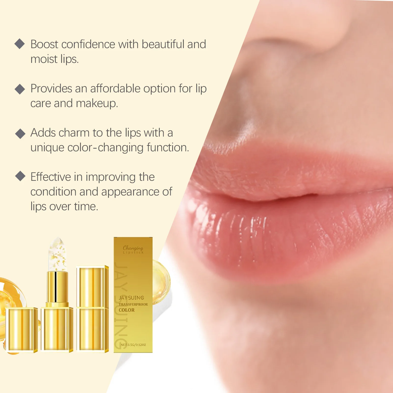 Color Changing Lipstick Gold Long Lasting Moisturizing Glossy Shine Non-sticky Anti-Cracked Vitamin E Nourishing Jelly Lip Balm
