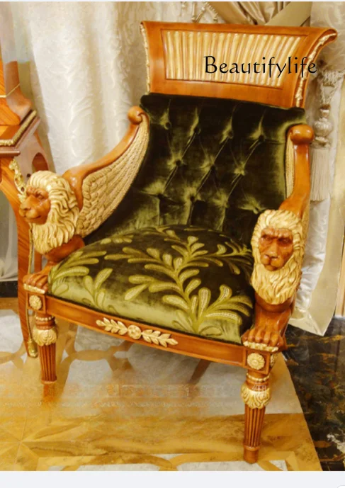 Light luxury European leisure chair solid wood carving flower single sofa home fashion exquisite designer