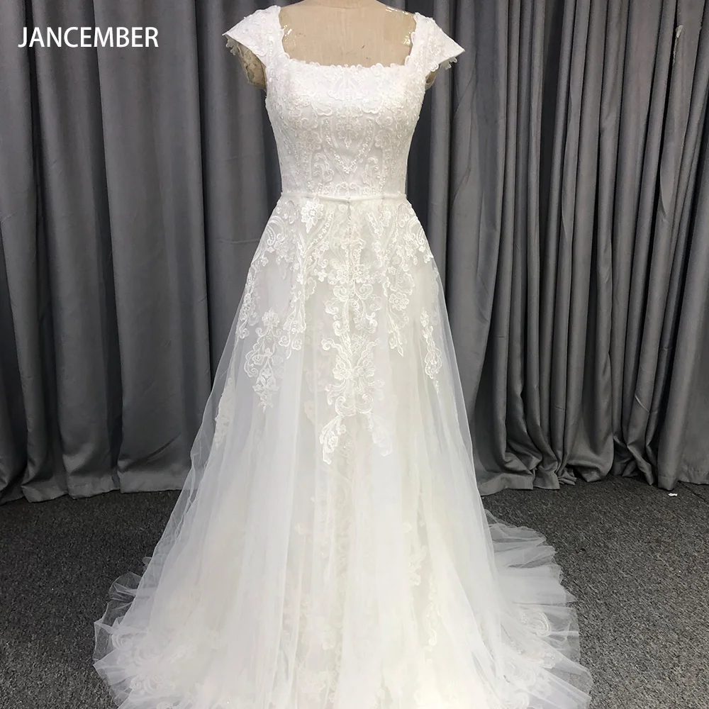 Charming Sleeveless A-line Dresses Wedding Gown for Bride Sequined Sweep Train Lace Zipper Robe De Mariee Customised LSQX14