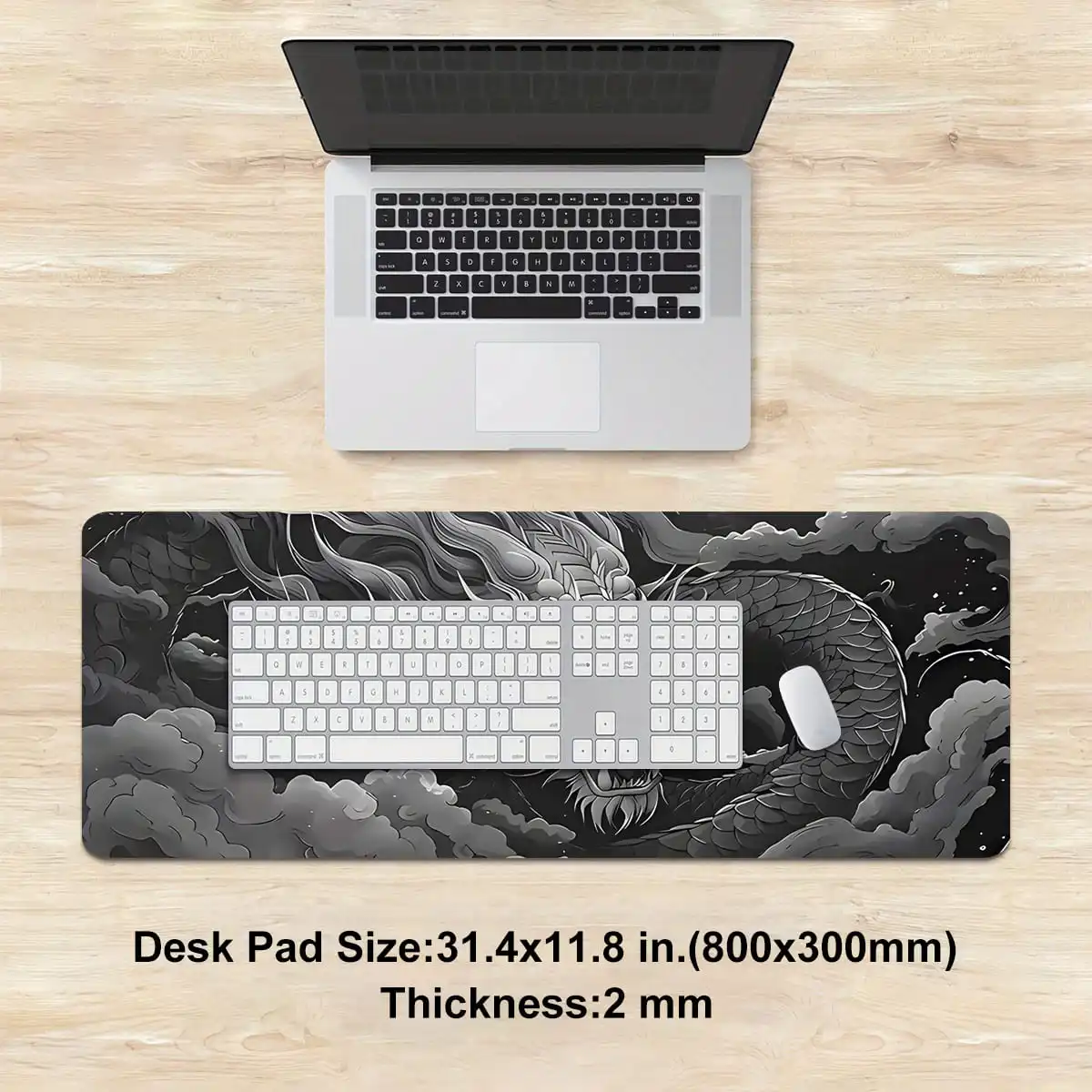 1pc Black White Chinese Dragon Design Gaming Mouse Pad Multi-Size Non-Slip Stitched Edge Computer Keyboard Desk Mat For Office
