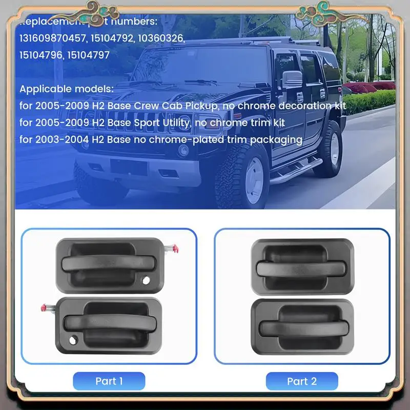 

Reliable-4Pcs Exterior Outside Door Handle Set Auto Parts For 2003-2009 Hummer H2 Black Textured 131609870457 15104792 10360326