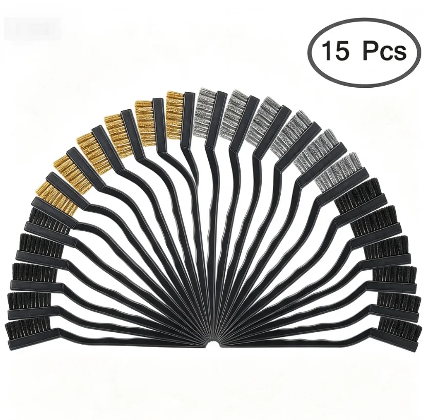 3/15pcs Wire Brush Set Curved Handle Brush Set For Cleaning Welding Slag And Rust Removal Industrial Scrubbing Brush