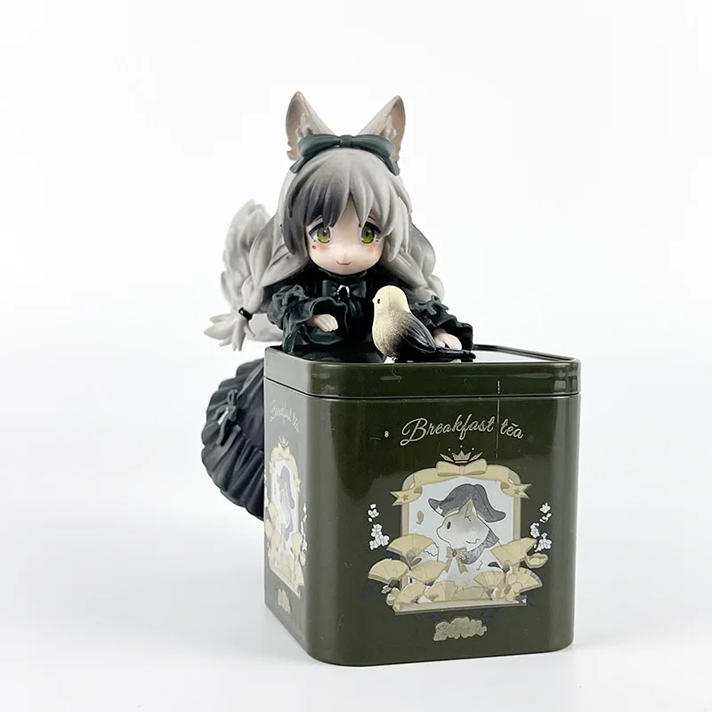 Tea Cats Figures Tea Box Anime Cute Ribose Statue Lolita Figurines Teapot Jar Sculpture Doll Desk Livingroom Decoration Ornament