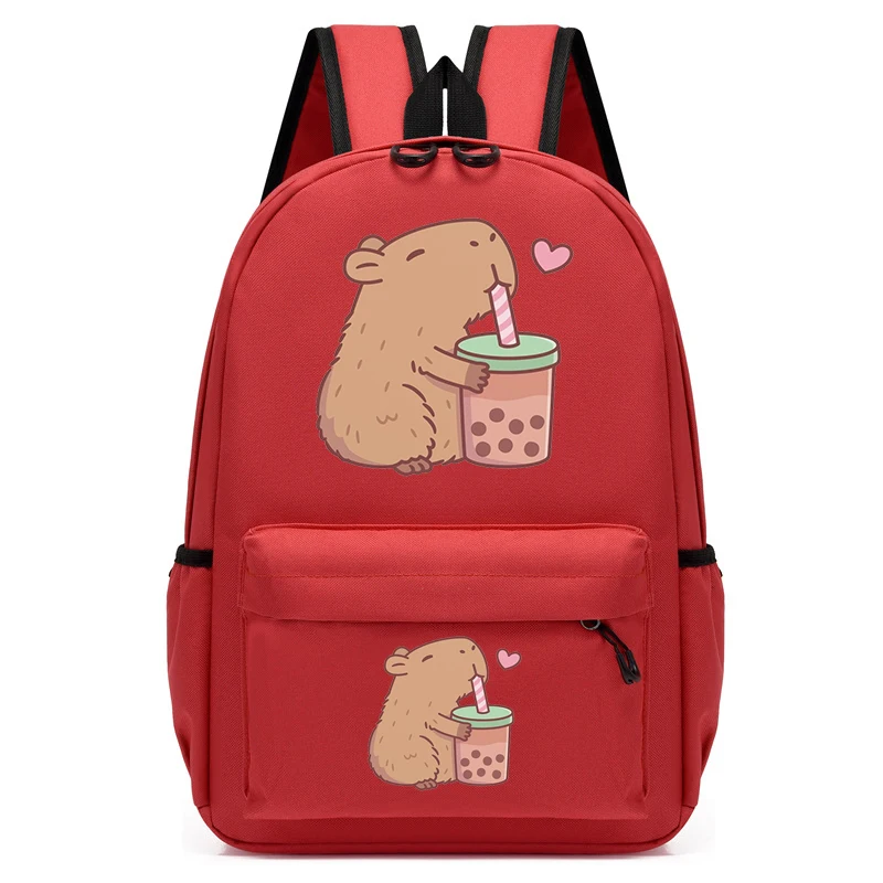 Cute Capybara Loves Bubble Tea Print Backpack for School Teenagers Girls Boys Leisure Simple Schoolbag Anime Travel Backpack Bag