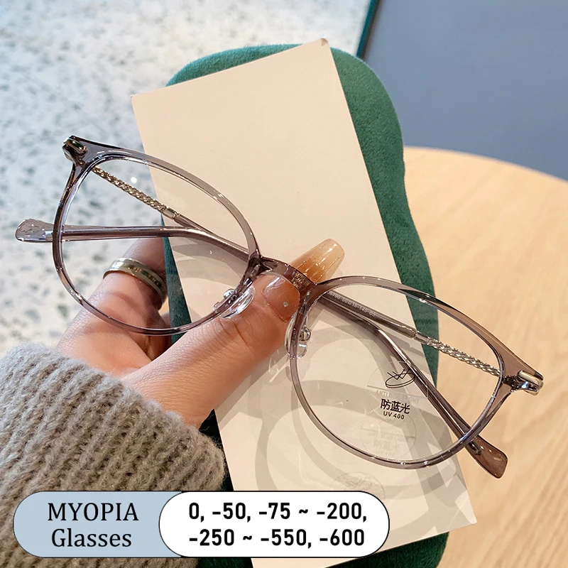 

Fashion Artistic Retro Brand Design Women Oval Frame Anti Blue Light Prescription Custom Myopia Glasses Photochromic 0 to -600