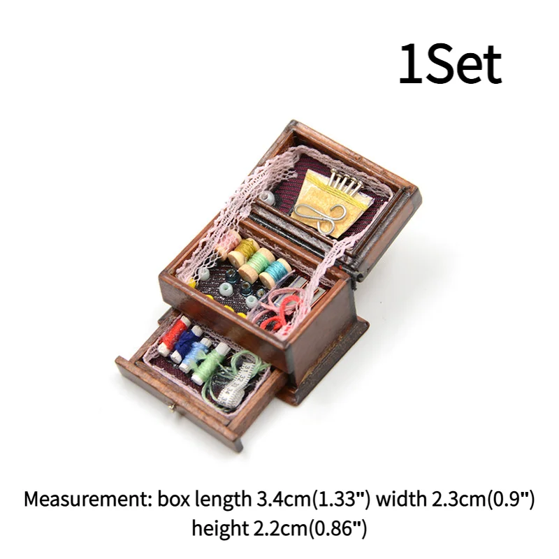 (BF06)1Pc Dollhouse Miniature Vintage Sewing Needlework Needle Kit Box 1:12 Mini Decor Needle Thread Box Furniture Accessory-Toy