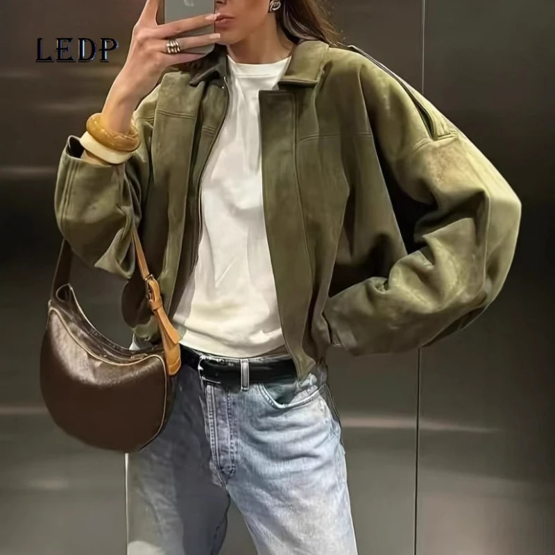 

Женская одежда, весна-осень 2024, новая европейско-американская модная замшевая текстура, милая крутая повседневная женская куртка