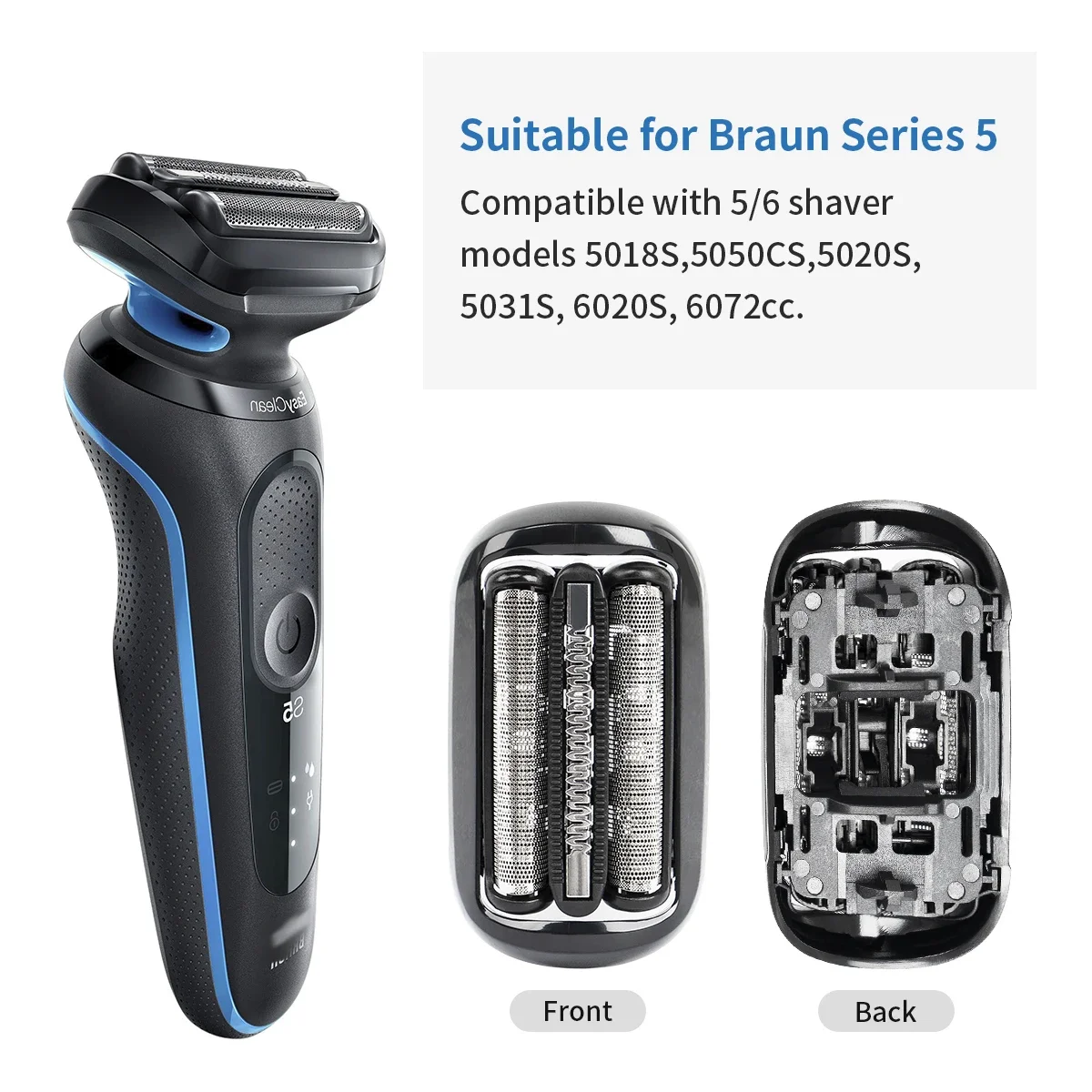 Electric Foil Shaver Head for Braun 5018s 5020s 5035s 5049cs 5050cs 6020s 6040cs 6072cc 6075cc 6090cc Series 5/6 53B