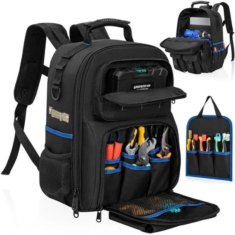 

Tool Backpack Heavy Duty Tool Bag Removable Tool Organizer Bag with Padded Shoulder Water-Resistant Backpack for Electricians