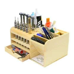 Wooden Small Parts Tools Organizer Box Desktop Screwdrive Tweezer Pliers Stand Rack Container for Phone Repair Tools Holder