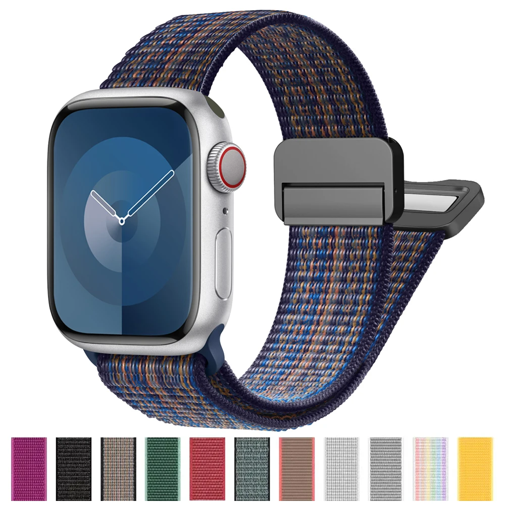 for Apple watch band 45mm 44mm 49mm 42mm 40mm 41mm 38mm Nylon Magnetic correa bracelet iWatch series 9 8 7 6 5 3 ultra se Strap