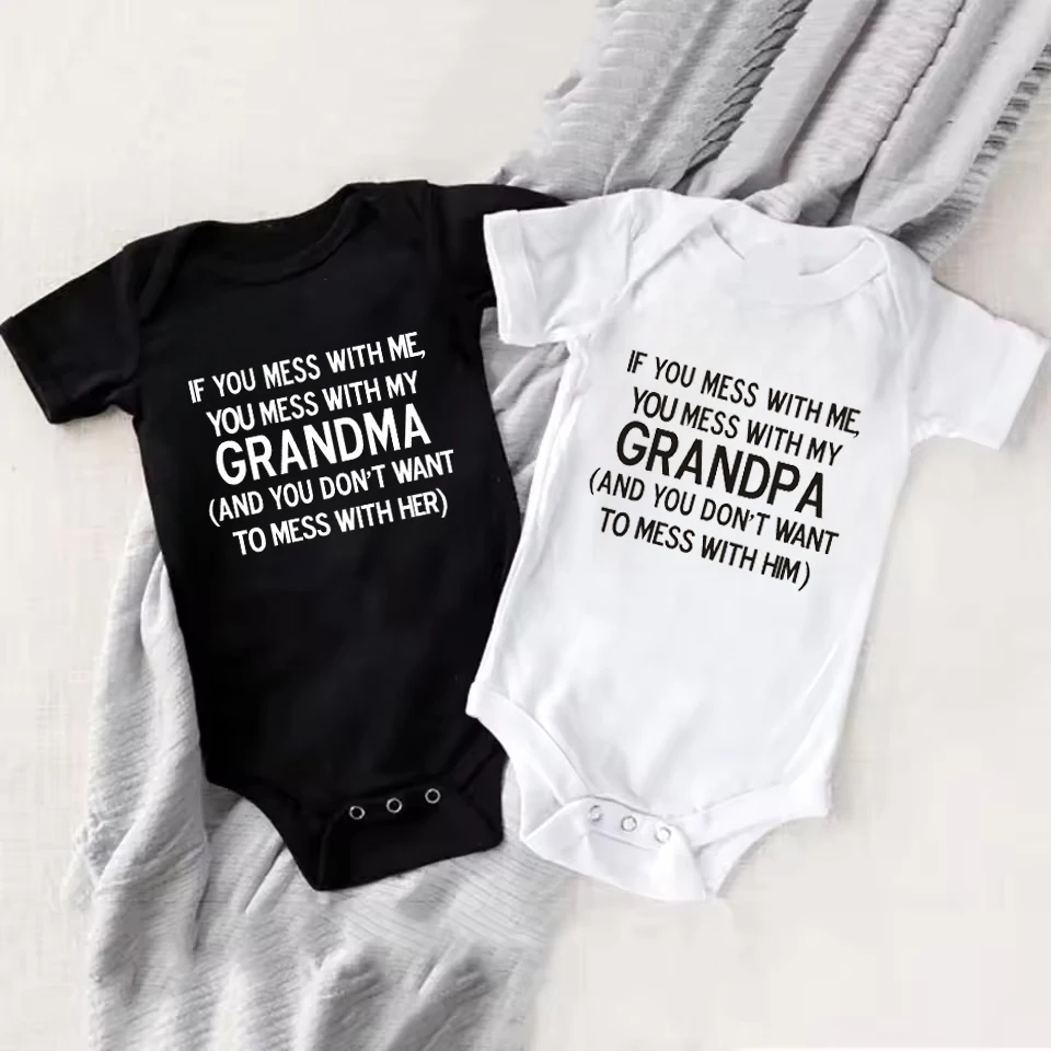 If You Mess with Me You Mess with My Grandpa/Grandma Baby Bodysuit Cotton Toddler Jumpsuit Newborn Baby Rompers Funny Playsuit