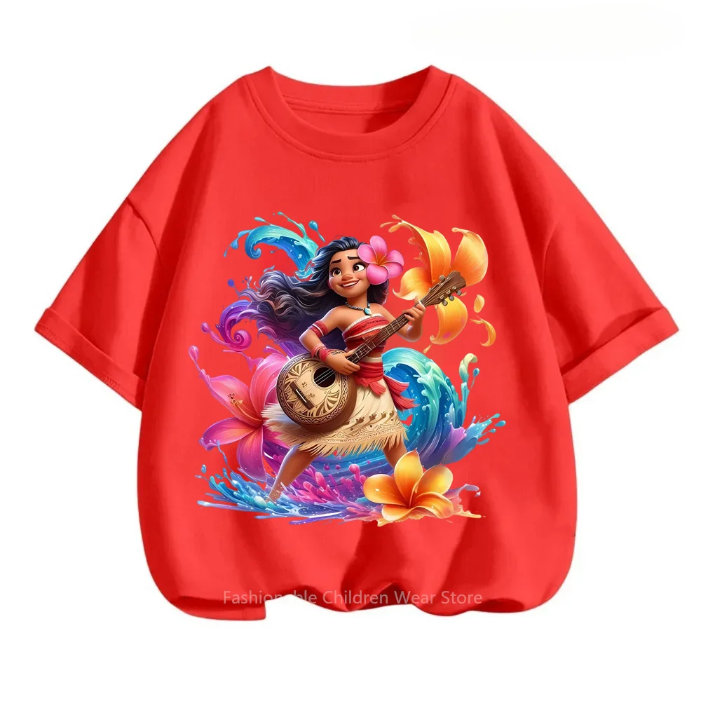 Disney\'s Moana An Oceanic Adventure for Boys Girls Kawaii O-neck Summer T-shirts with Cartoon Prints Simple Korean-style Chic