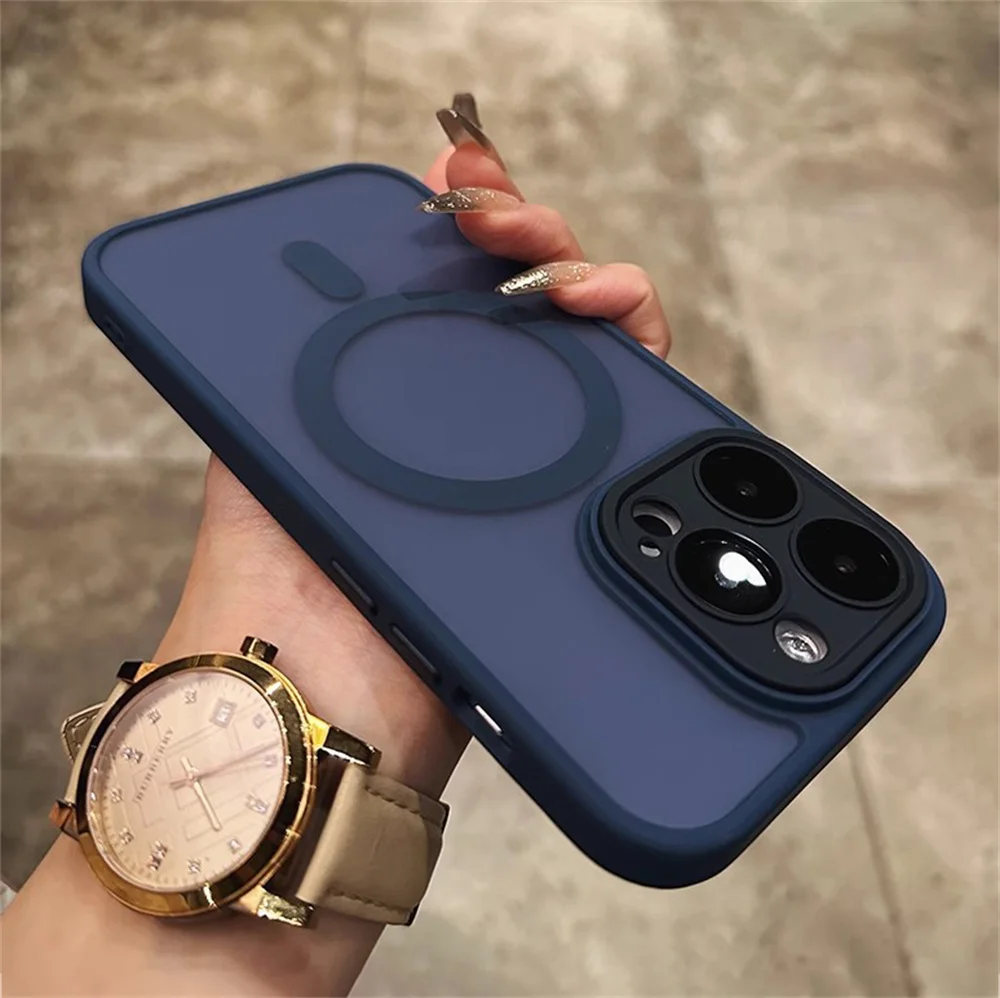 آيفون 11 12 13 14 15 16 برو ماكس بلس حافظة شحن لاسلكية مغناطيسية صغيرة فاخرة غير لامعة درع Magsafe غطاء صلب مقاوم للصدمات