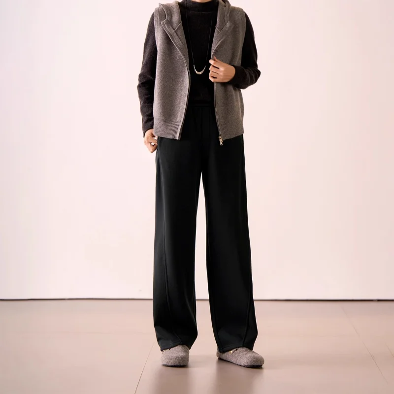 Pantaloni dritti in misto lana Birdtree, pantaloni solidi da donna, con tasche, vita elastica, pantaloni casual autunno inverno 2025 P5N817JF