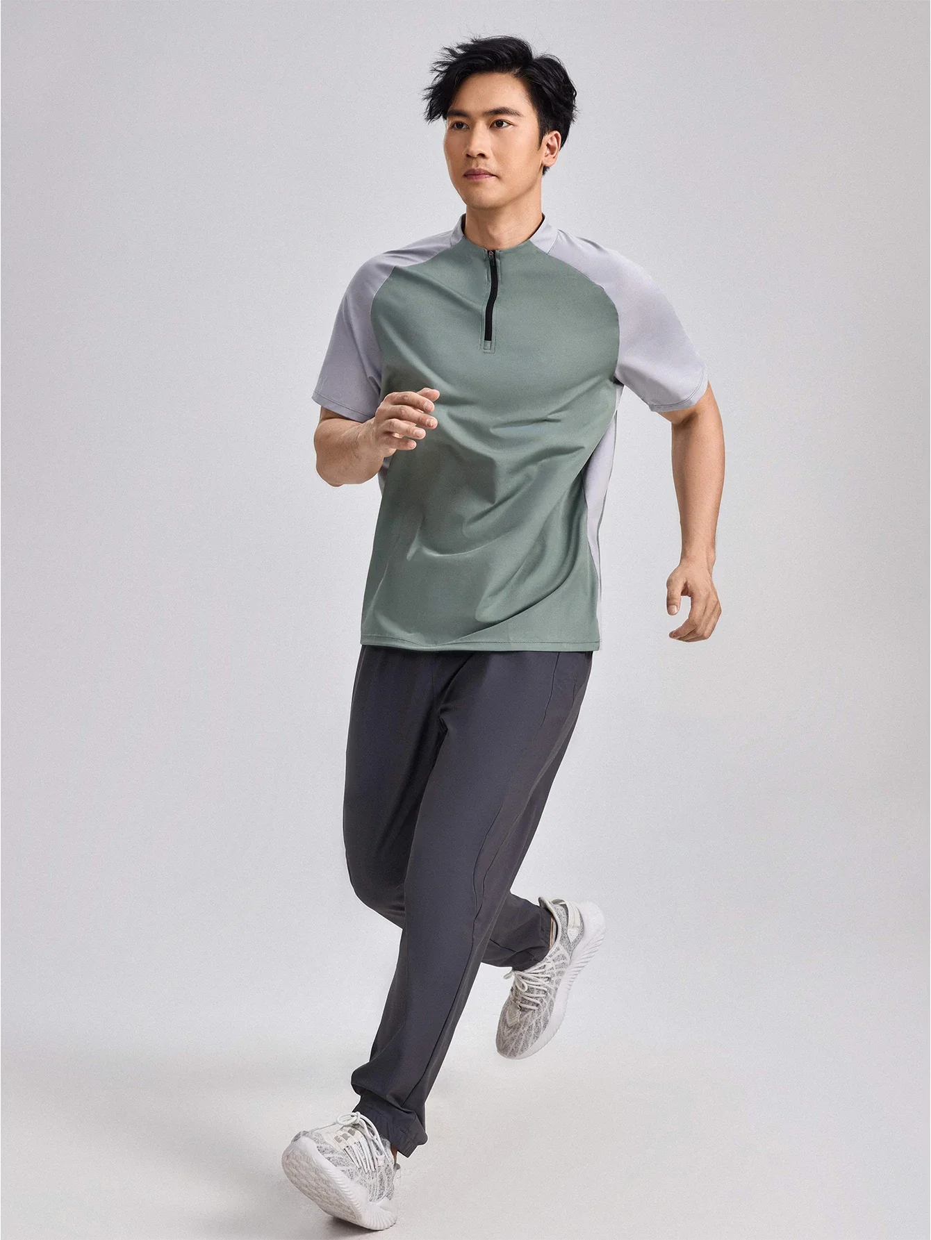 

2PCS,Men's Outdoor Fitness Running Sports Leisure Half Zipper Stand Collar Short Sleeve T-shirt Pants Casual Set