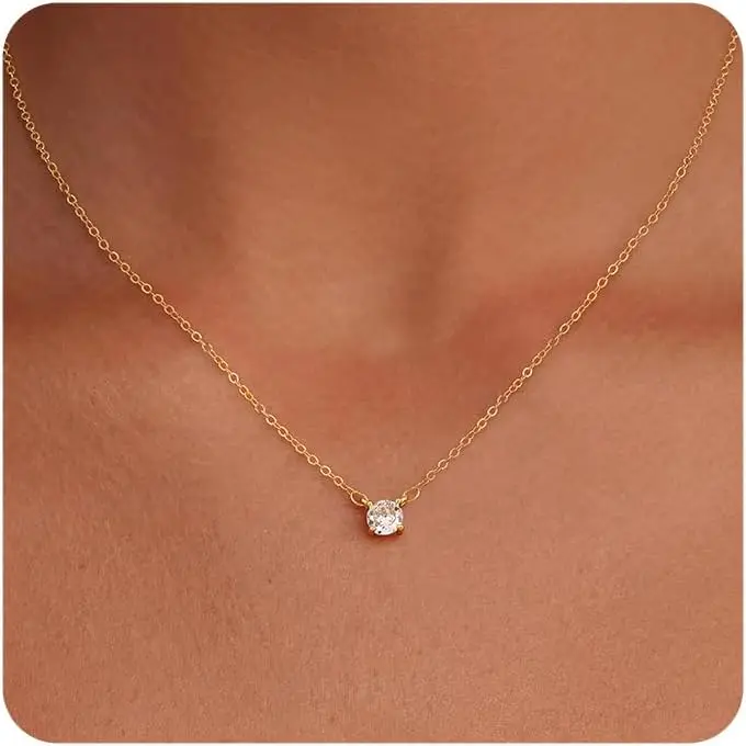 

Dainty 14k Gold Plated/Silver Cubic Zirconia Necklaces for Women, Simple CZ Jewelry Necklaces Trendy Gifts
