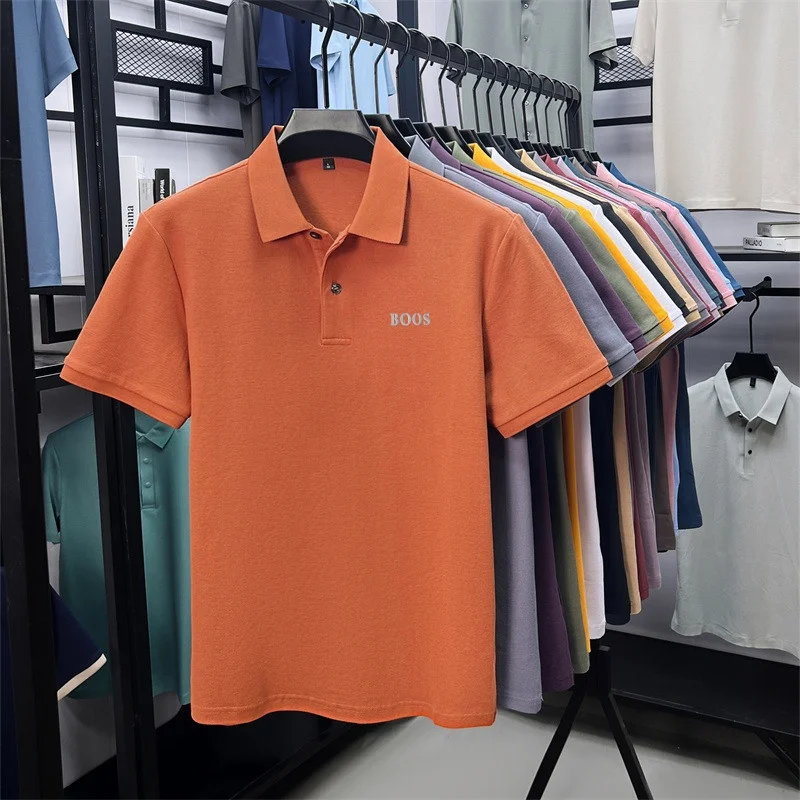 100% Baumwolle Hochwertige Herren Kurzarm-Poloshirts mit Kragen und Knöpfen Buchstabendruck Mehrere Farboptionen Meistverkaufte Herrenbekleidung – Detail 29