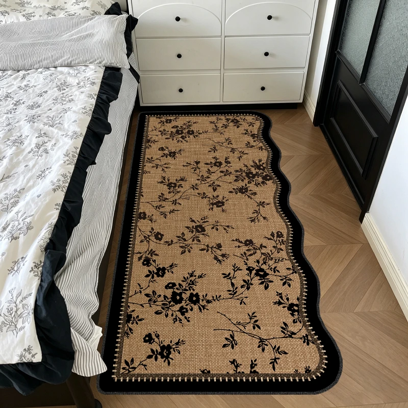 Bedroom Beside Carpet Stain-Resistant Durable Floor Mat Retro Floral Irregular Long Strip Rug French Style Home Decoration Rugs