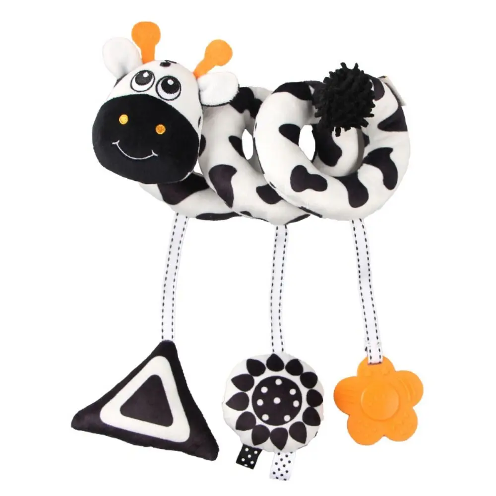Animal-shaped Baby Stroller Hanging Pendants Cow with Strap Baby Wind Chime Toy Visual Development Black and White
