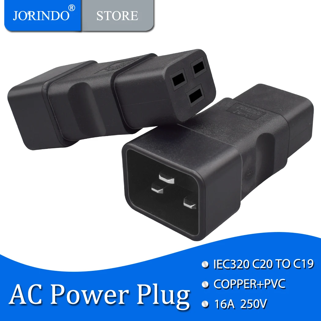 JORINDO IEC320 C20 TO C19 AC power plug, 16A C20 male to female power adapter connector suitable for PDU UPS